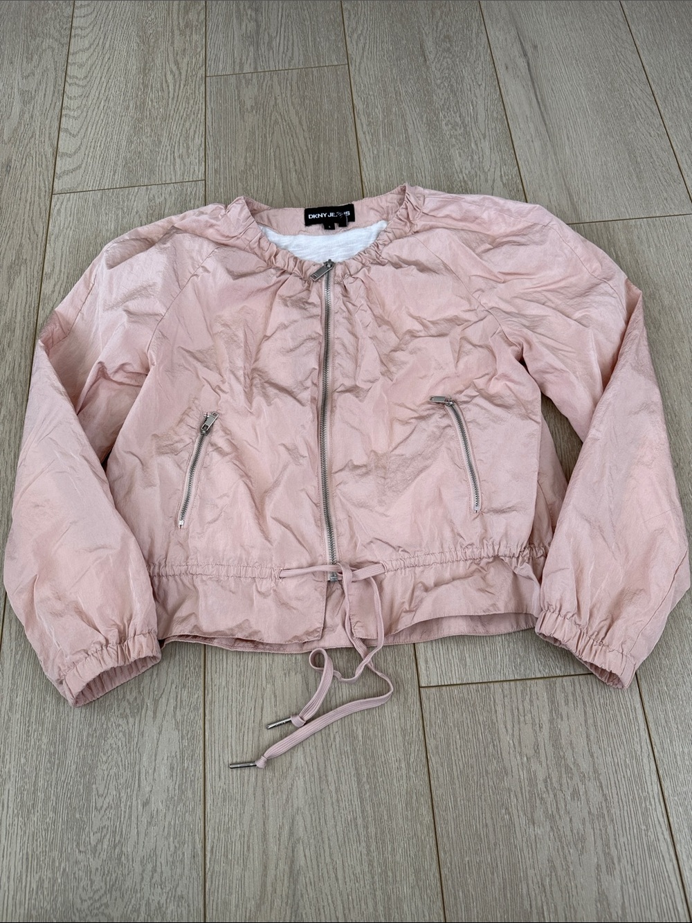 DKNY Pale Pink Lightweight Drawstring Bomber Jacket